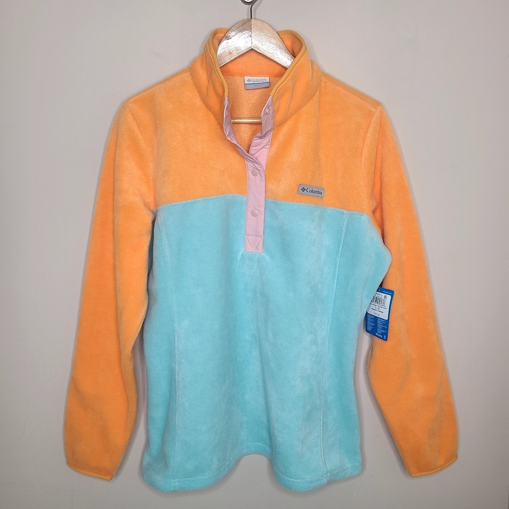 Columbia Benton Springs Fleece Pullover Women L NWT Half Snap Orange Seafoam